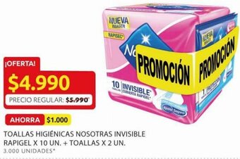 Ara Toallas Higiénicas Nosotras Invisible Rapigel x 10 Un + Toallas x 2Un oferta