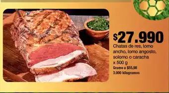 Chatas de res, lomo ancho, lomo angosto, solomo o caracha