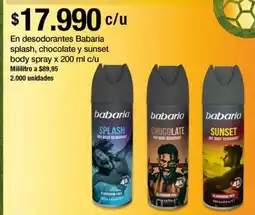 Jumbo Babaria en desodorantes splash, chocolate y sunset body spray oferta