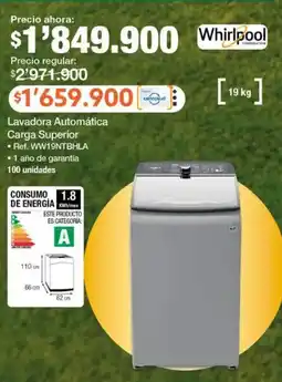 Jumbo Whirlpool lavadora automática carga superior oferta