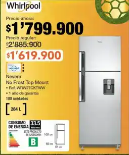 Jumbo Whirlpool nevera no frost top mount oferta