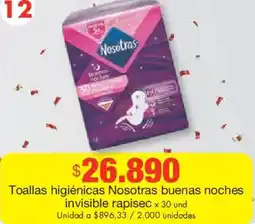 Metro Nosotras toallas higiénicas buenas noches invisible rapisec oferta