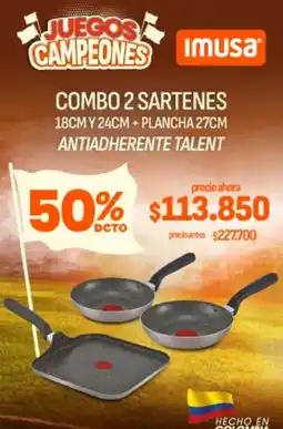 Alkosto Imusa - combo 2 sartenes 18cm y 24cm + plancha 27cm antiadherente talent oferta