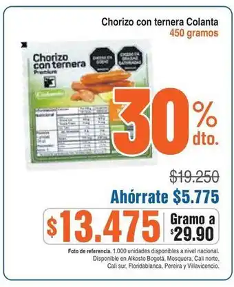 Alkosto Colanta - chorizo con ternera oferta