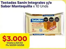 La Gran Colombia Tostadas sanín integrales y/o sabor mantequilla oferta