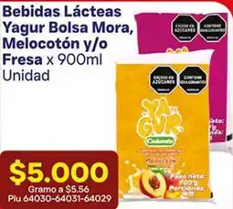 La Gran Colombia Yagur bebidas lácteas bolsa mora, melocotón y/o fresa oferta