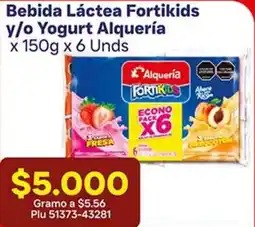 La Gran Colombia Alquería bebida láctea fortikids y/o yogurt oferta