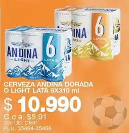 Mercar Andina cerveza dorada o light lata oferta