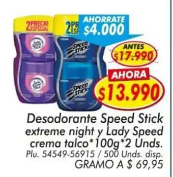 Speed stick desodorante extreme night y lady speed crema talco