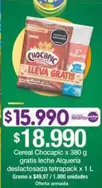 Jumbo Cereal chocapic x 380 g gratis leche alquería deslactosada tetrapack x 1 l oferta