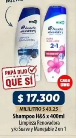 El Cámbulo H&s shampoo limpieza renovadora y/o suave y manejable 2 en 1 oferta
