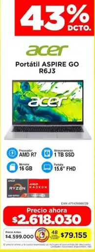 Alkomprar Acer portátil aspire GO R6J3 oferta