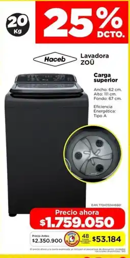 Alkomprar Haceb lavadora carga zού superior oferta