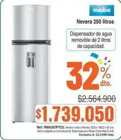 Alkosto Mabe - nevera 250 litros rma267pycu oferta