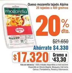 Alkosto Alpina - queso mozzarella tajado oferta