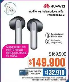 Alkosto Huawei - audífonos inalámbricos in ear freebuds se 3 oferta