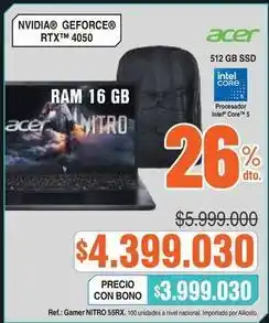 Alkosto Acer - gamer nitro 55rx oferta
