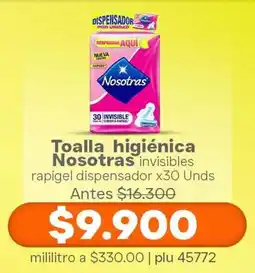 La Gran Colombia Nosotras toalla higiénica invisibles rapigel dispensador oferta