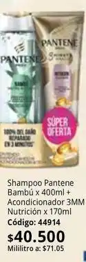 Nova Venta Pantene - shampoo bambú x 400ml + acondicionador 3mm nutrición x 170ml oferta