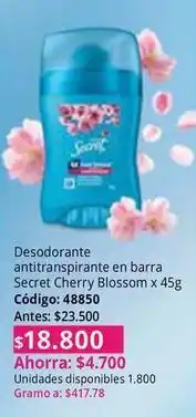 Nova Venta Cherry - desodorante antitranspirante en barra secret cherry blossom x 45g código: 48850 oferta