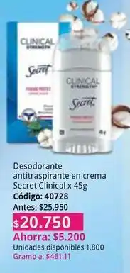 Nova Venta Desodorante antitranspirante en crema secret clinical x 45g código: 40728 oferta