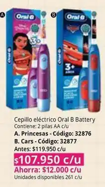 Nova Venta Oral b - cepillo eléctrico battery a. princesas - código: 32876 b. cars - código: 32877 oferta