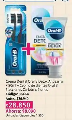Nova Venta Oral b - crema dental detox antisarro x 80ml + cepillo de dientes 5 acciones carbón x 2 unds oferta