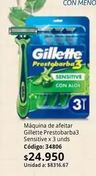 Nova Venta Gillette - máquina de afeitar prestobarba3 sensitive x 3 unds oferta
