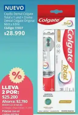 Nova Venta Colgate - cepillo dental total x 1 und + crema dental original mint x 63ml oferta