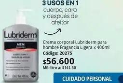 Nova Venta Lubriderm - crema corporal para hombre fragancia ligera x 400ml código: 20275 oferta