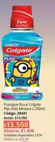 Nova Venta Colgate - enjuague bucal plax kids minions x 250ml código: 28481 oferta