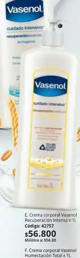 Nova Venta Vasenol - crema corporal recuperación intensa x 1l código: 42757 oferta
