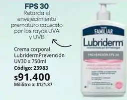 Nova Venta Lubriderm - crema corporal prevención uv30 oferta