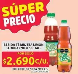 Ara Mr tea - bebida té limón o durazno oferta