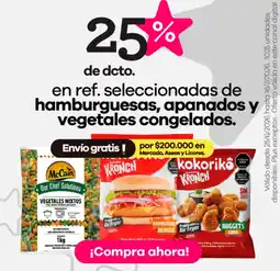 Éxito Hamburguesas en ref. seleccionadas de apanados y vegetales congelados. oferta
