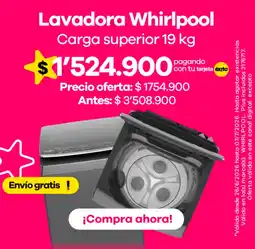 Éxito Whirlpool lavadora carga superior oferta