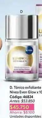 Nova Venta Nivea - tónico exfoliante even glow x 10 oferta