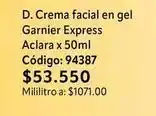 Nova Venta Garnier - crema facial en gel aclara x 50ml código: 94387 oferta
