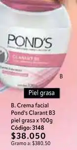Nova Venta Pond's - crema facial clarant b3 piel grasa x 100g código: 3148 oferta