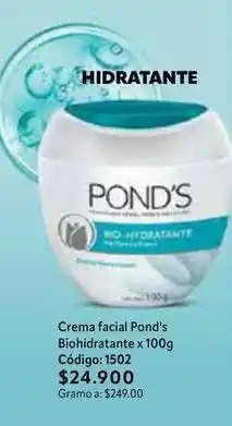 Nova Venta Pond's - crema facial biohidratante x 100g código: 1502 oferta