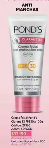 Nova Venta Pond's - crema facial clarant b3 fps30 x 100g oferta