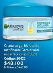 Nova Venta Garnier - crema en gel hidratante matificante anti imperfecciones x 50ml código: 50422 oferta