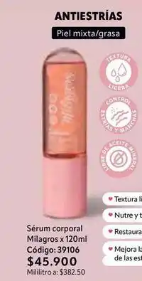 Nova Venta Piel - sérum corporal milagros x 120ml código: 39106 oferta
