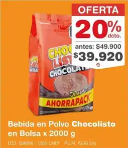 Makro Chocolisto bebida en polvo en bolsa oferta