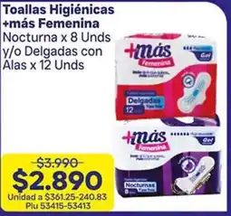 La Gran Colombia +más femenina toallas higiénicas nocturna oferta