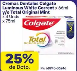 La Gran Colombia Colgate cremas dentales luminous white correct y/o total original mint oferta