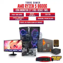 Falabella PC R5 8600G MONITOR 27 165HZ RAM 16GB DDR5 SSD SSD 1TB M2 BOARD A620M oferta