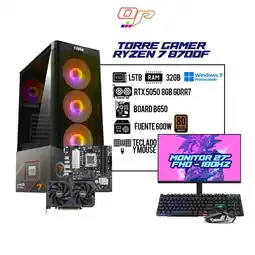 Falabella PC GAMER RYZEN 7 8700F / RTX 5050 8GB / 32GB RAM / 1.5TB SSD / BOARD B650 / MONITOR 27 180HZ oferta