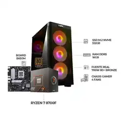 Falabella PC GAMER R7 8700F SIN GRAFICOS BOARD B650M - RAM DDR5 16GB - SSD 512GB - 700W 80+ BRZ oferta