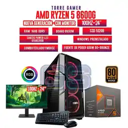 Falabella COMPUTADOR GAMER RYZEN 5 8600G 16GB RAM 1TB SSD BOARD B650 + MONITOR 22 100HZ oferta
